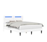WDGJJFECNMUEHI Modern White Bed Frame with LED Headboard Simulated Leather 140x200 cm USB Charging Wood Slat Support Durable Minimalist Design