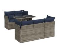 WDGJJFECNMUEHI Modulare Polyrattan Impermeabile 6 Pezzi Grigio | Set Divano da Giardino 6 Pezzi Polyrattan con Cuscini Grigio e Cofanetto Portaoggetti Impermeabile per Terrazza Patio con