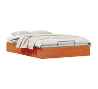 WDGJJFECNMUEHI Ottoman Bed Frame with Hydraulic Storage Queen Size 150x200cm Wax Brown Solid Pine Wood Lift Up Bed Base No Box Spring Needed Easy Assembly Modern Design for Bedroom