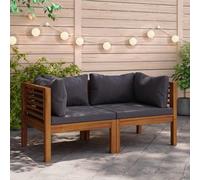WDGJJFECNMUEHI Outdoor Modular Sectional Sofa Set 2 Piece Acacia Wood Corner Furniture with Dark Gray Cushions for Patio Garden All Weather Resistant Seating