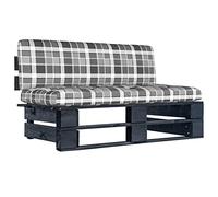 WDGJJFECNMUEHI Outdoor Pallet Sofa Set Central Module Black Impregnated Pine Wood Garden Patio Lounge Furniture with Gray Checkered Cushions Weather Resistant