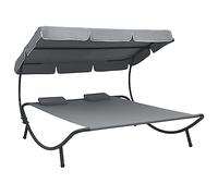 WDGJJFECNMUEHI Outdoor Sun Lounger with Canopy and Cushions, Double Sunbed for Garden Patio Beach, Waterproof Polyester Fabric, Powder Coated Steel Frame, Gray