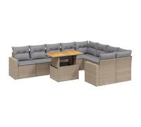 WDGJJFECNMUEHI Polyrattan Modulabile Salotto 10 Pezzi Beige | Set Divano da Giardino 10 Pezzi Polyrattan Beige con Cuscini Tavolo Alzabile Soggiorno Esterno Modulabile per Terrazza Patio