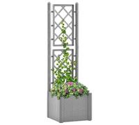 WDGJJFECNMUEHI Raised Garden Bed with Trellis and Automatic Irrigation System, 35L Self-Watering Planter for Climbing Plants, UV-Resistant Outdoor Indoor Flower Pot, Rattan Design, Stone Gray