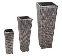 WDGJJFECNMUEHI Raised Garden Planters Set of 3 in Gray PE Rattan with Steel Frame, Outdoor Flower Pots for Patio Balcony Terrace, Weatherproof Low Maintenance Plant Stands with Removable Inner Pots