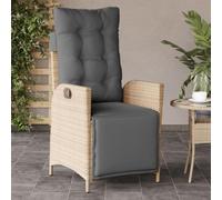 WDGJJFECNMUEHI Reclining Garden Chair with Footrest, Beige Poly Rattan Outdoor Lounge Chair, Adjustable Patio Furniture for Poolside, Terrace, Backyard Relaxation, 110kg Capacity