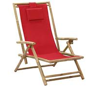 WDGJJFECNMUEHI Red Foldable Reclining Bamboo Lounge Chair with Adjustable Backrest, Outdoor Indoor Relaxation, Comfortable Fabric Seat, Space Saving Design, 4-Position Recliner, Max Load 110kg