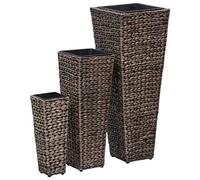 WDGJJFECNMUEHI Rustic Water Hyacinth Raised Planters Set of 3, Dark Brown Woven Flower Pots with Removable Plastic Liners for Indoor Plants, Home Garden Decor, Multiple Sizes (Small, Medium, Large)