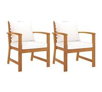 WDGJJFECNMUEHI Sedie da Giardino 2 pz con Cuscini Crema, Legno Massello d'Acacia Resistente, Set per Esterno, Sedia da Patio e Giardino, Design Rustico e Comodo per Pranzo all'Aperto e Relax
