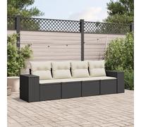 WDGJJFECNMUEHI Set Divani da Giardino 4 Pezzi Nero Polyrattan con Cuscini Lavabili, Mobili da Esterno per Terrazza Giardino Patio, Resistente alle Intemperie e UV, Design Modulare Comfortevole