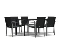 WDGJJFECNMUEHI Set Polyrattan Acciaio 7 pezzi Nero L80xP80xH73cm | Set Pranzo Giardino 7 Pezzi con Cuscini Polyrattan e Acciaio Tavolo Vetro Temperato per Esterno Patio Terrazza