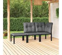 WDGJJFECNMUEHI Set Salotto da Giardino 3 Pezzi Nero Grigio Polyrattan Resistente alle Intemperie con Cuscini Comfortevole per Terrazza Giardino Esterno Moderno Design Modulare