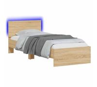 WDGJJFECNMUEHI Single Bed Frame with LED Lights 80x200 cm Engineered Wood Sonoma Oak Finish Kids Bedroom Furniture USB Powered Ambient Lighting Slatted Base Easy Assembly 203x85x70 cm