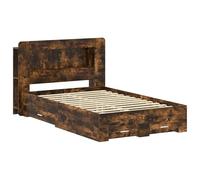 WDGJJFECNMUEHI Smoke Oak Bed Frame with Storage Drawers 120x190 cm Solid Engineered Wood Headboard with Shelves for Bedroom Furniture Easy Assembly Noise Free Modern Design