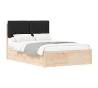 WDGJJFECNMUEHI Solid Pine Wood Bed Frame with Upholstered Headboard Black 120x190 cm No Box Spring Needed Easy Assembly Modern Design for Bedroom Guest Room Small Double