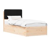 WDGJJFECNMUEHI Solid Pine Wood Single Bed Frame 90x200cm with Upholstered Headboard Black - Modern Platform Bed for Bedroom, Easy Assembly, No Box Spring Needed