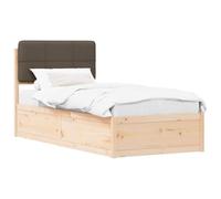 WDGJJFECNMUEHI Solid Pine Wood Single Bed Frame with Upholstered Tufted Headboard Grey 90x190 cm Mature Storage Platform Slats Easy Assembly No Box Spring Needed Modern Minimalist