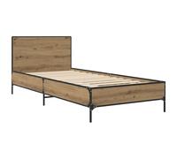 WDGJJFECNMUEHI Solid Wood Bed Frame with Upholstered Headboard Artisan Oak 80x200 cm, Modern Engineered Wood Platform Bed for Bedroom, Easy Assembly, Durable Slatted Base Support 140 kg