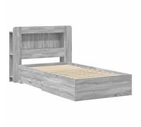 WDGJJFECNMUEHI Sonoma Grey Bed Frame with Storage Drawers 100x200 cm Engineered Wood Platform Bed with Headboard Shelf for Living Room Bedroom Easy Assembly Space Saving Design