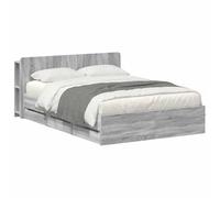WDGJJFECNMUEHI Sonoma Grey Bed Frame with Storage Drawers 150x200 cm Wooden Divan Base with Solid Slatted Support, Underbed Organiser for Bedroom, Contemporary Style with Headboard, Easy Assembly