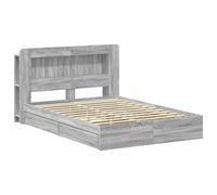WDGJJFECNMUEHI Sonoma Grey Bed Frame with Storage Drawers 160x200cm Engineered Wood Panel Headboard Modern Design No Box Spring Needed Easy Assembly