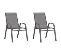 WDGJJFECNMUEHI Stackable Garden Chairs 2 PCS Gray Textilene Fabric Outdoor Dining Chairs for Patio Balcony with Powder Coated Steel Frame Waterproof Breathable Foldable