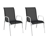 WDGJJFECNMUEHI Stackable Garden Chairs 2 PCS, Steel Frame with Textilene Fabric, Black & Gray, Outdoor Patio Dining Chairs for Garden, Terrace, Balcony, Space-Saving Design, Max Load 110kg