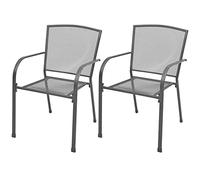 WDGJJFECNMUEHI Stackable Garden Chairs 2 Pcs, Steel Grey Outdoor Dining Chairs with Mesh Design, Industrial Style Patio Furniture for Garden, Balcony, Restaurant, Weatherproof & Space Saving