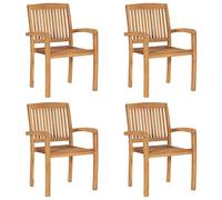 WDGJJFECNMUEHI Stackable Teak Wood Garden Chairs Set of 4 with Cushions, Weatherproof Outdoor Dining Chairs for Patio, Backyard, Rustic Design with Slat Back, Easy to Clean and Space Saving