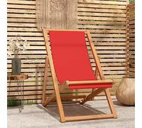 WDGJJFECNMUEHI Teak Wood Folding Beach Chair Red, Adjustable Reclining Lounge Chair for Garden, Poolside, Camping, Durable Outdoor Furniture with Comfortable Fabric Seat