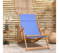 WDGJJFECNMUEHI Teak Wood Folding Beach Chair with Adjustable Backrest, Portable Lounge Chair for Outdoor Garden, Poolside, Camping - Blue