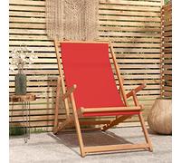 WDGJJFECNMUEHI Teak Wood Folding Beach Chair with Adjustable Backrest, Red Lounger for Outdoor Garden, Poolside, Camping - Sturdy & Comfortable Foldable Sunbed