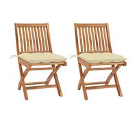 WDGJJFECNMUEHI Teak Wood Folding Garden Chairs 2 PCS Set with Cream White Cushions, Outdoor Patio Furniture for Home, Cafe, Foldable Comfortable Seating Solution