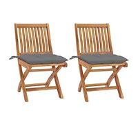 WDGJJFECNMUEHI Teak Wood Folding Garden Chairs 2 Pcs Set with Gray Cushions, Outdoor Patio Furniture for Home, Cafe, Office, Weather-Resistant & Space-Saving Design