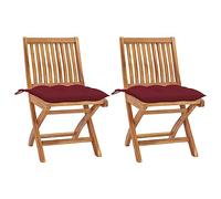 WDGJJFECNMUEHI Teak Wood Folding Garden Chairs Set of 2 with Wine Red Cushions, Outdoor Patio Dining Chairs for Home Cafe Restaurant, Durable Weather-Resistant Foldable Lounge Chairs