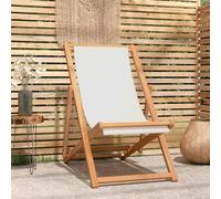 WDGJJFECNMUEHI Teak Wood Folding Lounge Chair 56x105x96 cm Cream, Adjustable Backrest 3 Positions, Weather-Resistant Garden Beach Camping Recliner, Easy Assembly Space-Saving Design
