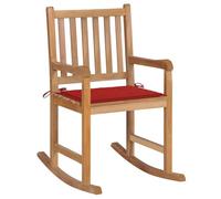 WDGJJFECNMUEHI Teak Wood Rocking Chair with Red Cushion - Sturdy Garden & Indoor Relaxation Chair for Patio, Living Room - Weather-Resistant Outdoor Furniture with Extra Pillow