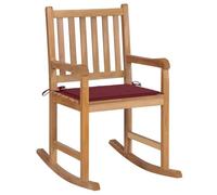 WDGJJFECNMUEHI Teak Wood Rocking Chair with Wine Red Cushion - Sturdy Garden & Indoor Lounge Chair for Relaxing, Reading, TV Watching - Includes Extra Cushion - 58x92.5x106 cm