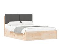 WDGJJFECNMUEHI Upholstered Bed Frame with Headboard Dark Grey 135 x 190 cm - Solid Pine Wood Double Bed, Padded Headboard, Platform Slats Support, Easy Assembly, Modern Design for Bedroom