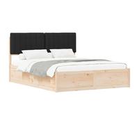 WDGJJFECNMUEHI Upholstered Bed Frame with Headboard King Size 160x200 cm Solid Pinewood Black Modern Platform Bed No Box Spring Needed Easy Assembly Durable Wooden Divan Base