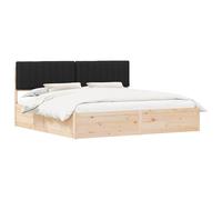 WDGJJFECNMUEHI Upholstered Bed Frame with Headboard King Size 200x200cm Solid Pine Wood Platform No Box Spring Needed Easy Assembly Luxury Bedroom Furniture Black