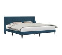 WDGJJFECNMUEHI Velvet Upholstered Bed Frame with Headboard Blue 180 x 200 cm King Size Modern Platform Bed with Slatted Base Solid Wood Legs Luxury Bedroom Furniture