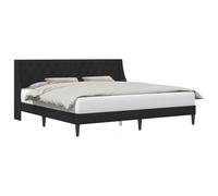 WDGJJFECNMUEHI Velvet Upholstered Bed Frame with Headboard King Size 200x200 cm Modern Platform Bed Luxury Tufted Wingback Design Solid Plywood Base Easy Assembly No Box Spring Needed Dark Black