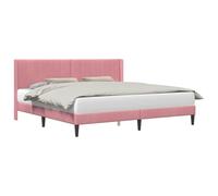 WDGJJFECNMUEHI Velvet Upholstered Bed Frame with Headboard Pink 180 x 200 cm Platform Bed Solid Wood Slats Support Luxury Modern Bedroom Furniture Easy Assembly
