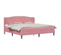 WDGJJFECNMUEHI Velvet Upholstered Bed Frame with Headboard Pink 200x200 cm Solid Wood Construction Slatted Base for Queen Mattress Storage Underbed Space Modern Chic Bedroom Furniture