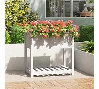 WDGJJFECNMUEHI White Wooden Raised Flower Box with Shelf 82.5x54x81cm Solid Pine Planter for Balcony Patio DIY Garden Decor Ergonomic Height Large Planting Space Rustic Design