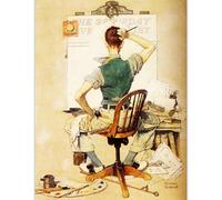 WDHBI HEKA Famosi Poster di Norman Rockwell The Think Wall Art Retro Canvas Painting Norman Rockwell Stampe per Home Decor Immagini 15X20cmx1 No Frame