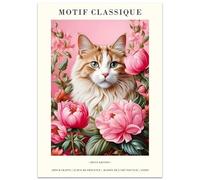 WDHBI HEKA Gatti e Fiori Immagini E Arte della Parete Gatti e Fiori Stampe Pittura su Tela a Colori Poster Moderni per l'arredamento del Soggiorno 50x70cmx1 Senza Cornice