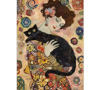 WDHBI HEKA Gustav Klimt Poster Una Donna Che Tiene Un Gatto Wall Art Gustav Klimt Stampe Pittura su Tela in Stile Moderno per la Decorazione Domestica Immagine 60x80cmx1 Senza Cornice
