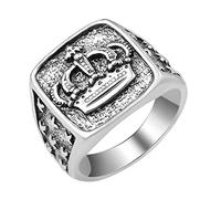 Wdhybwcx Anelli con Sigillo a Corona di Colore Argento Antico Gotico Punk Anelli con Corona di Fidanzamento da Uomo Vintage Gioielli di Moda Maschile-9